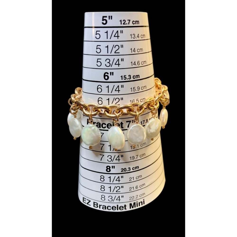 Italian Honora Chain Link Bracelet Dangling Freshwater Pearls -262 - Picture 3 of 3